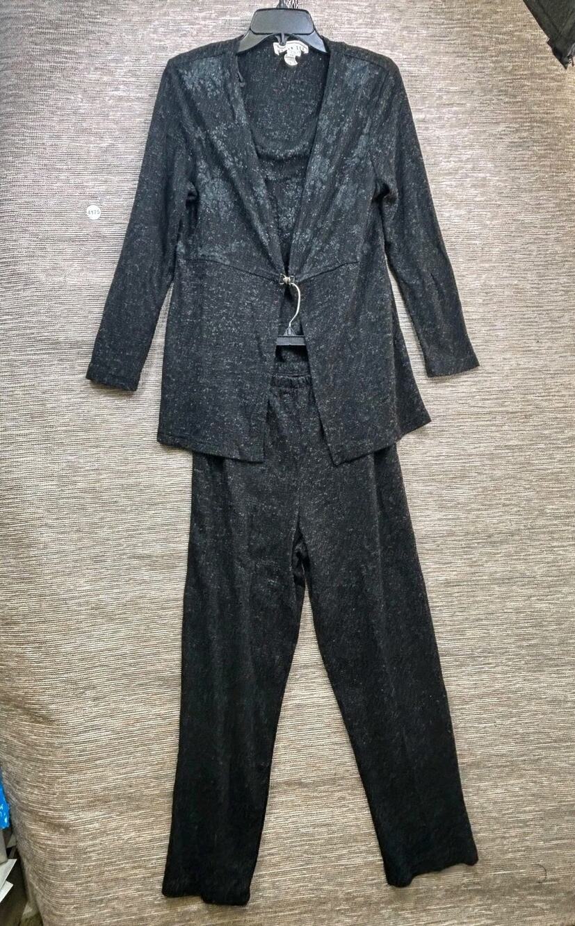 Megan Lee Sweater Pants Set Womens Size 14 Black Knit Cowl Neck 2 Piece Workwear